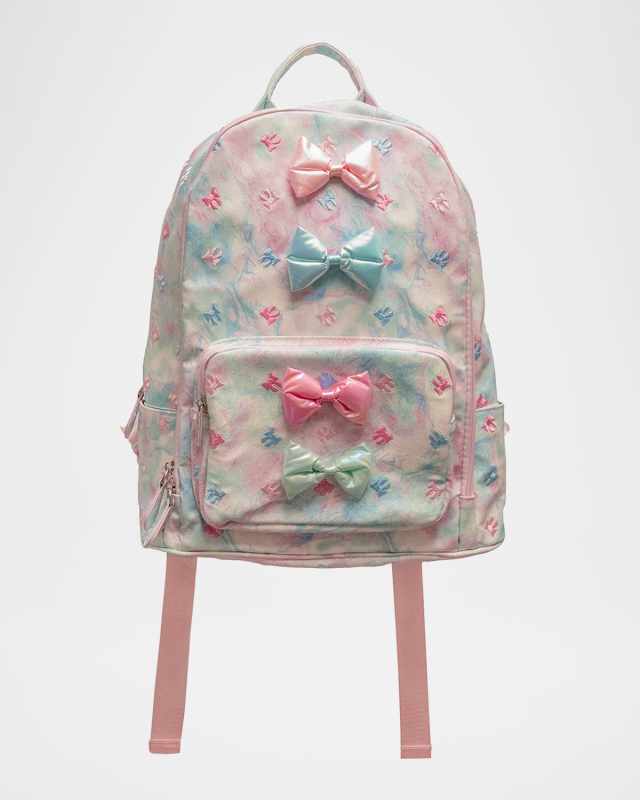 Kid's Embroidered Bow Pastel Tie-Dye Backpack
